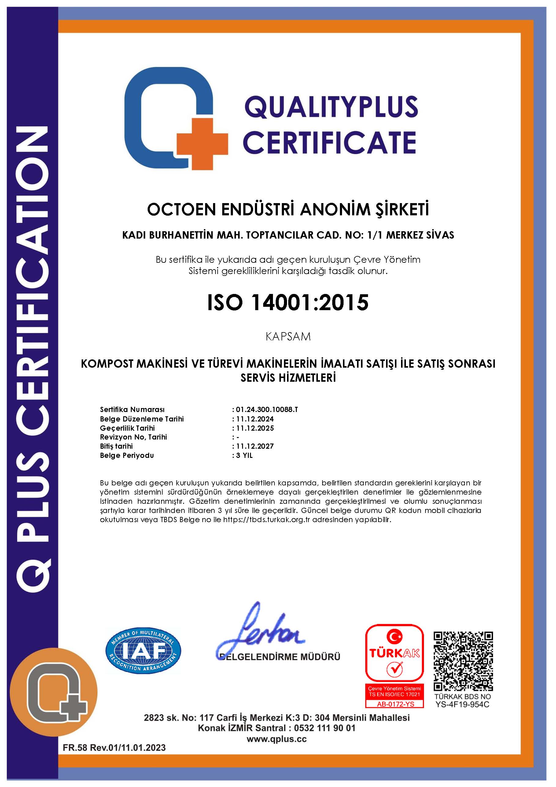 Octoen ISO 45001:2018 Occupational Health and Safety Certificate